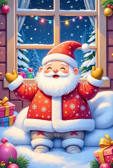 Santa Claus is giving a  a present in his bed, [Christmas Eve, Santa Claus, Santa Clause, Santa Claus的工作室, 书籍illustration, illustration, author：Brian Thomas, 全彩illustration, author：Yang Borun, 书籍illustration, 书illustration,  by Master Reading , Illustratio...