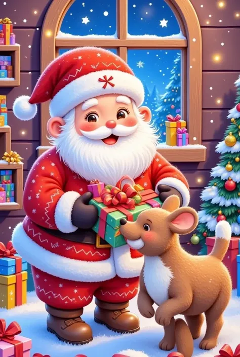 Santa Claus is giving a  a present in his bed, [Christmas Eve, Santa Claus, Santa Clause, Santa Claus的工作室, 书籍illustration, illustration, author：Brian Thomas, 全彩illustration, author：Yang Borun, 书籍illustration, 书illustration,  by Master Reading , Illustratio...