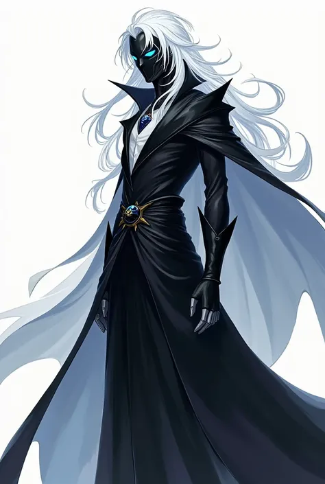 Anime Man Covering His Face With Cool Mask Standing Sufi Standing Tall 190 Wearing Black Tone Dress White Hair Sci-fi Speed Line,  simple background ,  blue eyes , Eyes drooping,  high resolution,  high resolutionสุด, 