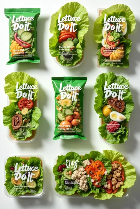 create a multiple packaging for a salad with a name of "Lettuce Do It"