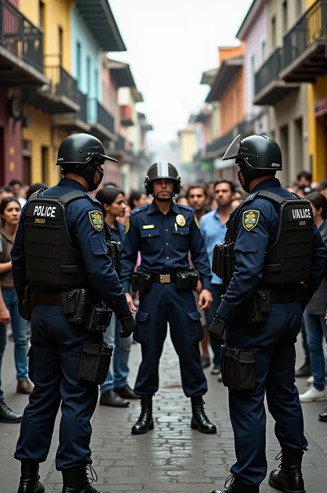 Military police approaching citizens on Rua do Rio de Janeiro 