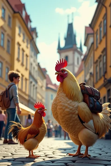 Small chicken and big chicken in Prague as a backpacker tourist happily  