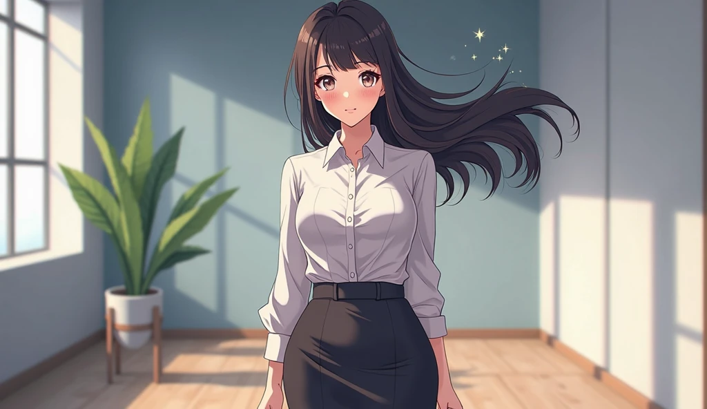  A beautiful woman , dress for work ,  anime style 