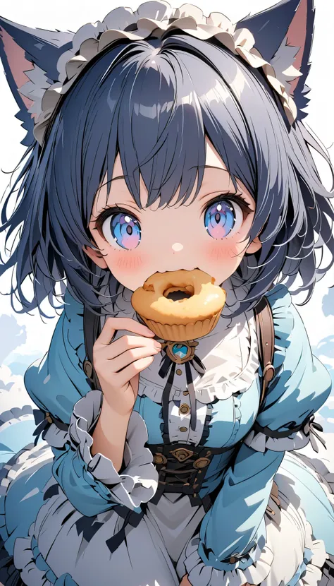 (masterpiece:1.2), ( top quality:1.2),  super high resolution ,  very detailed with crimson hair, Anime Girl,  the world of steam and machinery, Dreamy Girl , (1 person,Lolita, boyish :1.3),> <, (Hold the muffin in your mouth, satisfaction:1.3),  neutral a...