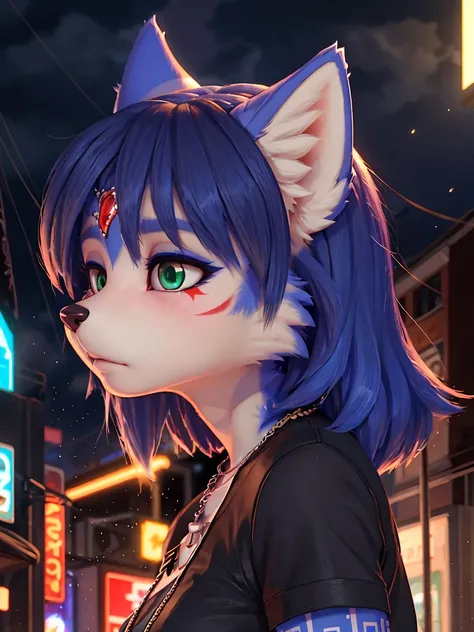 ((krystal)), Star Fox-Krystal, lovable, green eyes, ((( Long blue hair 1 .3))), Decollete, anthro, Fuzzy,  detailed Fluffys fell,  detailed face , (Fluffy),  1 girl, ,woman, Goth, green eyes, undercut, ultra-realistic 8k cg ,  masterpiece, (( ultra-detaile...