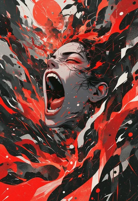   A woman who yells in anger,Major eruption,Black,White,red,Surreal collage,a contemporary artistic collage,collage artwork, New Album Cover , Great Job !! ,digital collage、(collage ),collage art,contemporary collage,mixed media collage, Surreal +      is ...