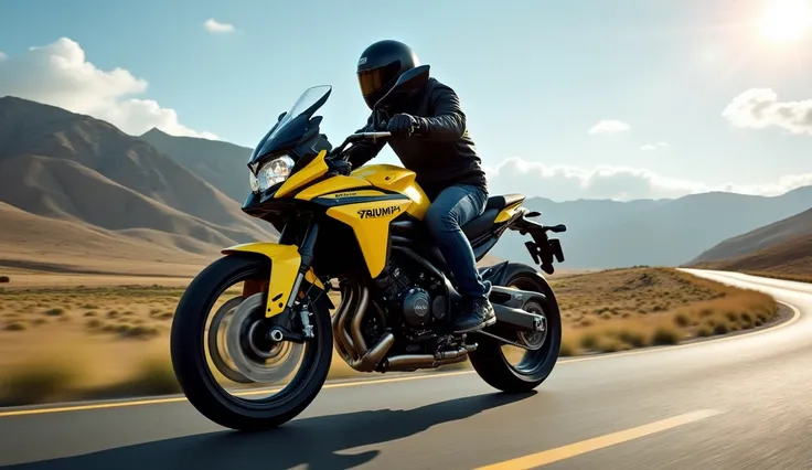 Triumph Tiger sport 800 yellow colour on road 