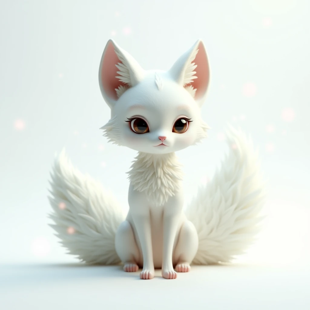 A spirit inspired by a fox。 has a white background。3d。Realistic。 high image quality。