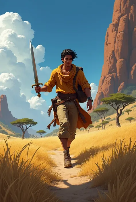  I need an illustration of this guide

Miguel was walking through the savanna, Where did he get a sword and with it he cut through the darkness  
