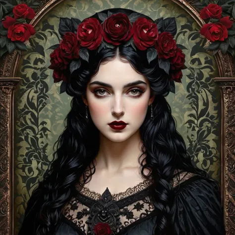 Persephone art Print, Dark Academia, Victorian Vintage Home Decor Dark Art Goth Girl