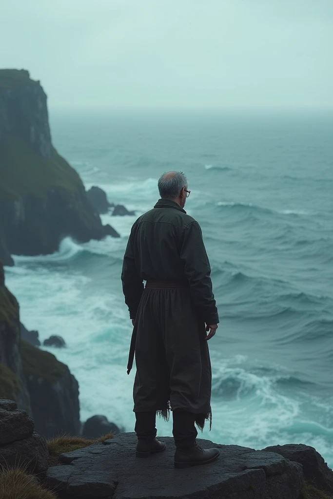 A lonely man watches the sea