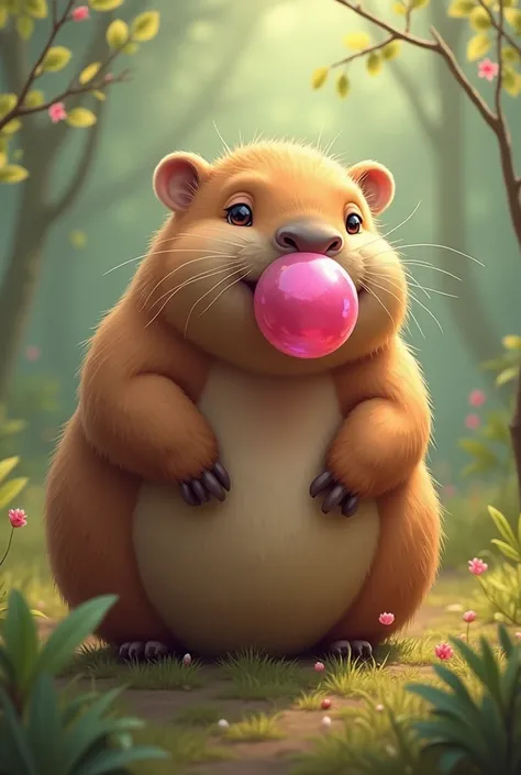 Capybara blowing chewing gum