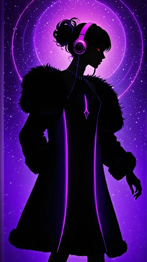 (artist by Mark Schultz:1.1),(in style of Bradley K. McDevitt:1.0),(in style of CLAMP:1.6),
BREAK
Dynamic standing position, (head tilt :1.5), solo, headphones, hoodie, silhouette, low saturation,silhouette，darkness，(Sirius shines strangely purple,Beast to...