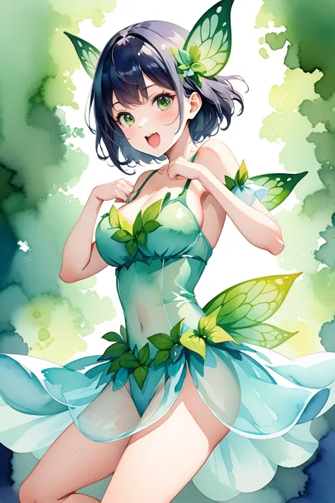  Beautiful Girl in a Fairy Costume,  Like. content: Watercolor.  style :  Quirky and Delicate , rens book illustration Like. see-through, sexy pose ,1M, Dynamic Pose ,Sexy expression,