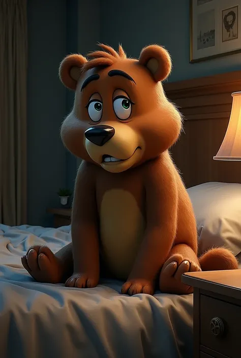 Create me images of the sad Yogi bear crying with tears in his eyes and on his bedside tables jealous Yogi is white and very beautiful and real