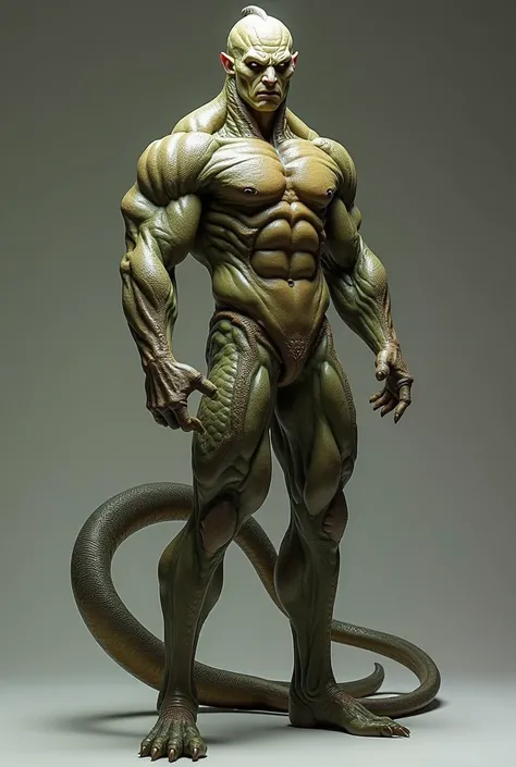 snake with human body, muscular and strong body, body with snake skin, humanoid