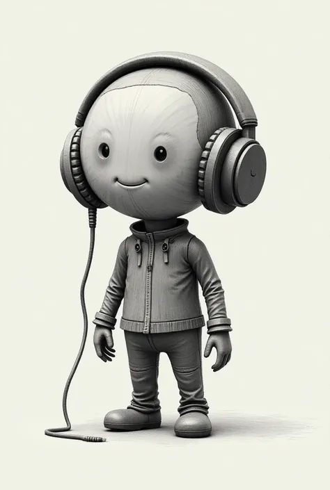  headphones,  generates a character that has pencil features 