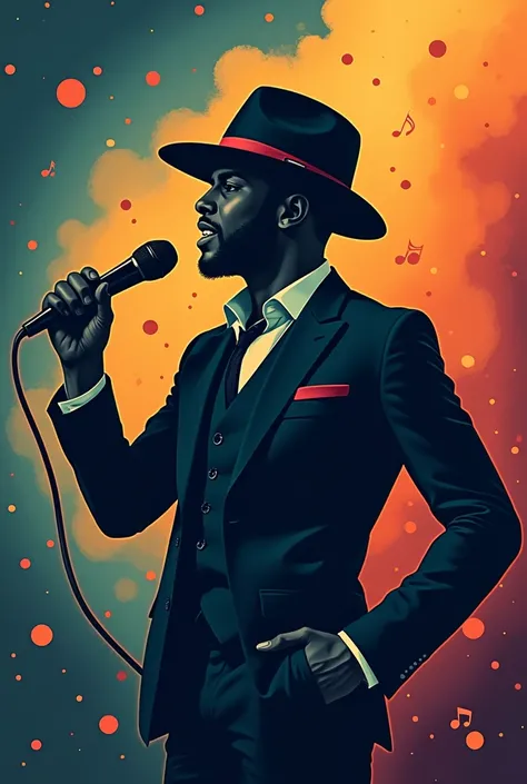 Singer logo with Fedora hat,  singing with a microphone .