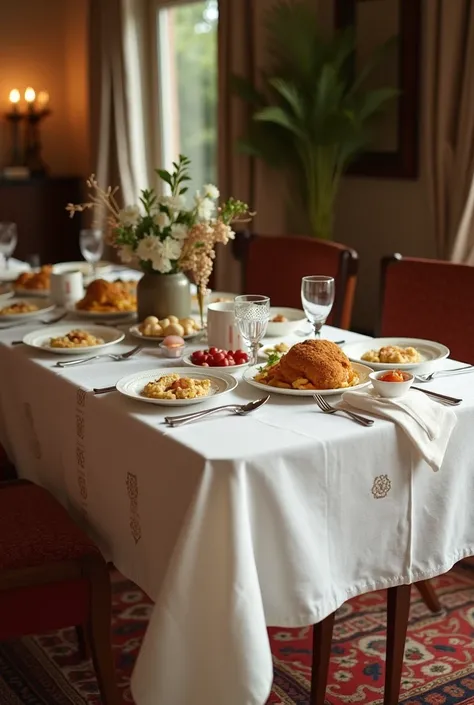 A plain tablecloth for his table in Ramadan