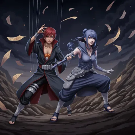 Generate photos of Konan and Saori in combat