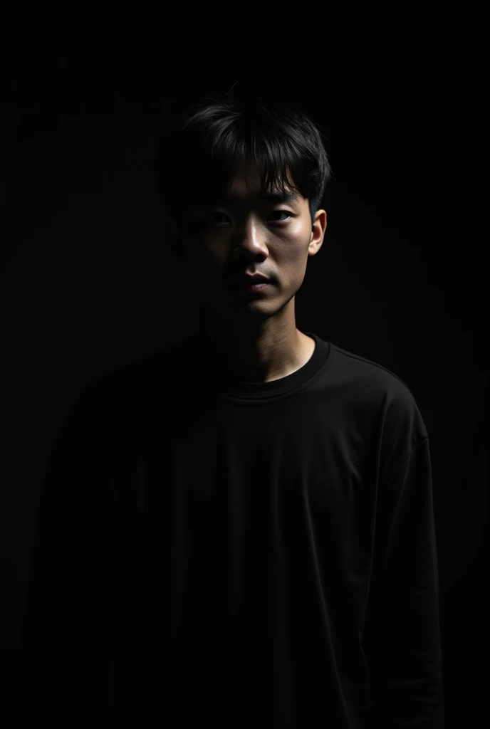 A man with a black background with no features on his face that says he is a YouTube newbie in Korean