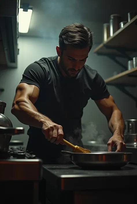 image:  Shadow of Pietros handsome hot man  ,  with your face marked through the determination and melancholy ,  works concentrated ,  moving with agility and lightness Between the cookers .  His eyes are intense and attentive to detail
Pietro
