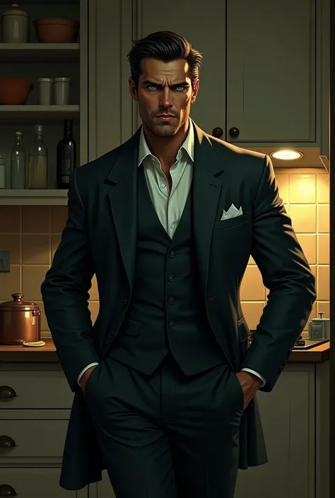 

image: Shadow of Lorenzo H
 Gutty handsome man enters the kitchen with confidence. His stately presence draws attention .  Her green eyes shine brightly ,  watching Pietro with an enigmatic smile .

