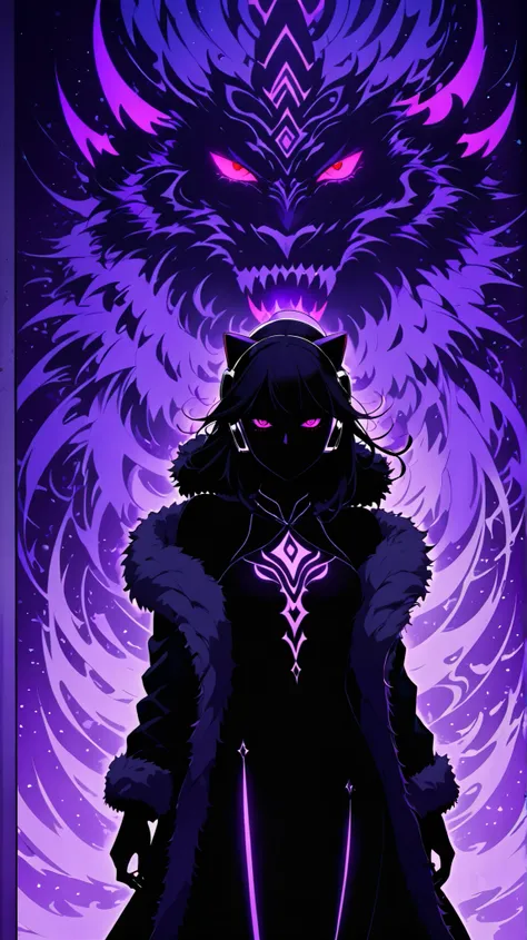 (in style of Bradley K. McDevitt:1.0),(in style of CLAMP:1.6),
BREAK
Dynamic standing position, (head tilt :1.5), solo, headphones, hoodie, silhouette, low saturation,silhouette，darkness，(strangely purple Beast totem line background:1.8)，abstract backgroun...