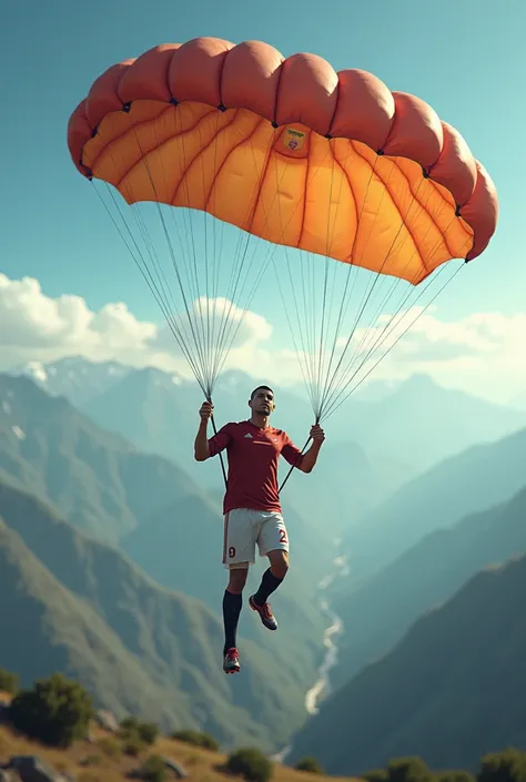 Cristiano Ronaldo landing with parachute