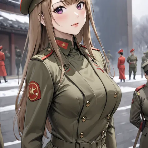 (( top quality)), ((masterpiece)), ( Details), （ perfect face）、The woman is a North Korean female soldier Yuki Asuna 、Asuna Yuki dressed up as a North Korean soldier, participated in a military parade, and served directly beside the shogun