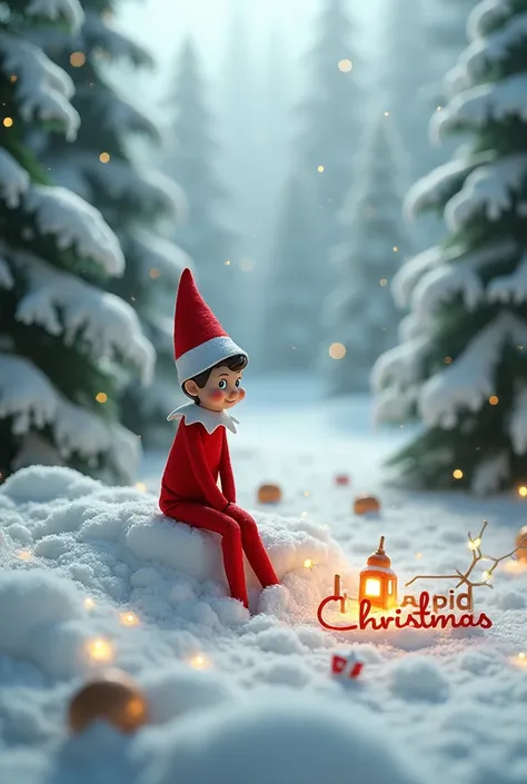 Escena navideña de Elf on the shelf en la nieve con la frase 10 days until Christmas