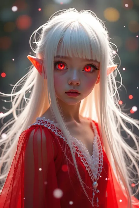 Beautiful illustrations, Highest quality, Cute , (Conversion Sequence), Transformation Magical Girl, Little, White Magical Girl, Fractal Art, albino, Baby Face, Long pure white red mesh hair, Beautiful and detailed red eyes, Cinema Lighting, Cowboy Shot, V...