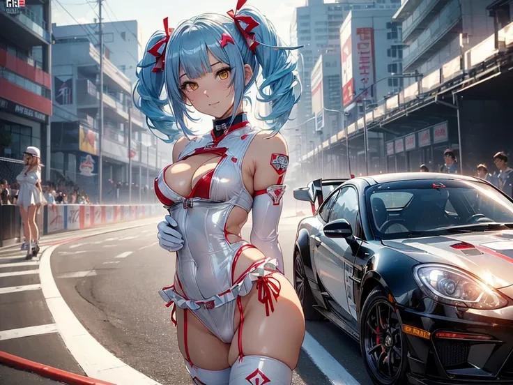 (standing in a motorsport racing)、(floating:1.5),(anime style:1.5)、(swayback stance:1.5)、 absurd ,  moreな,(In 8K:1.3),Masseter muscle area,(masterpiece:1.2)、( top quality)、4K、 more、(Movement Structure:1.4)、( Shining Light、Atmosphere lighting),  high defini...