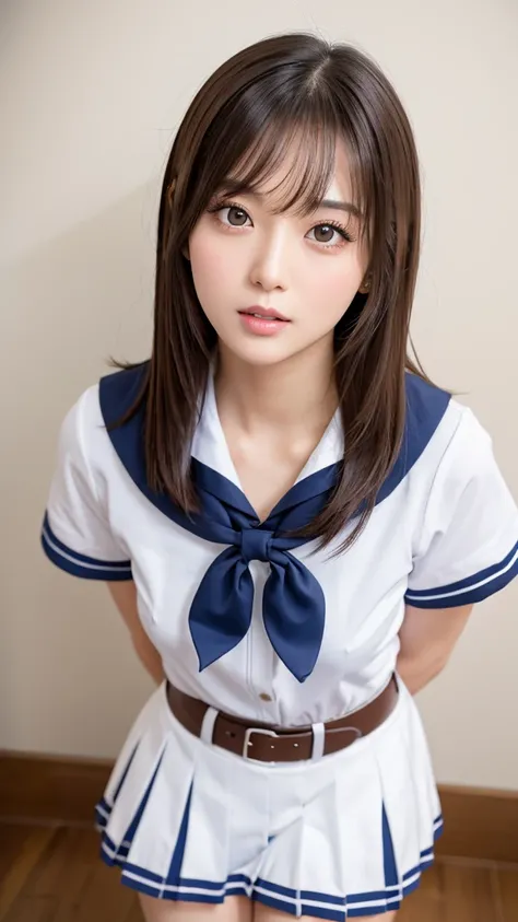 sexy sailor school uniform, very embarrassed, sexual climax, orgasm face , ecstasy,Very slim body, highest resolution, top quality,masterpiece,4K,8k,16k,Correct human body, detailed eyes on board, detailed face , very beautiful face , very cute face, prett...