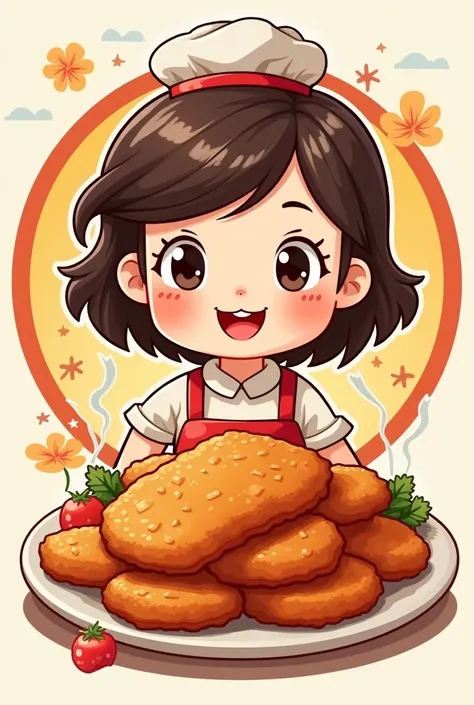 Cartoon girl logo selling fried pork