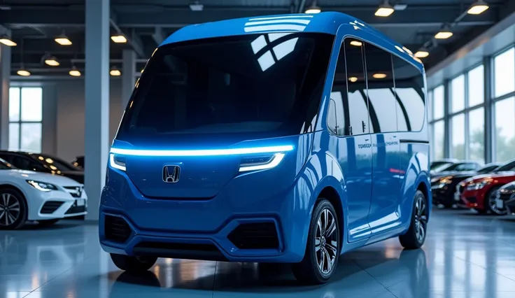 2025 Honda motorhome exterior review Open car lights 100% Real images show in showroom Blue  colour high quality medium resolution and name and Logo show on the car