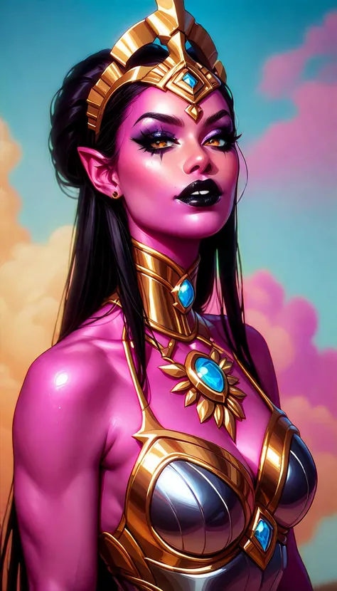 Seductive creature. Dark Faerie. Dark Makeup, Dark Lipstick. Colorful skin. unhealthy appearance. dnd character.  dnd. Morrigan Armor, Faerie Armor, 