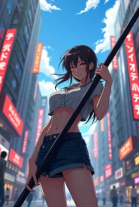 Osaka holding a pole