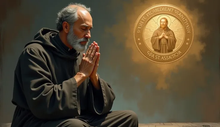 image of Saint Benedict praying with the Saint Benedict medal in the background of the image