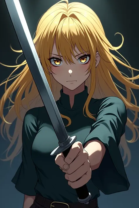 Blonde woman  holding long knife  anime 