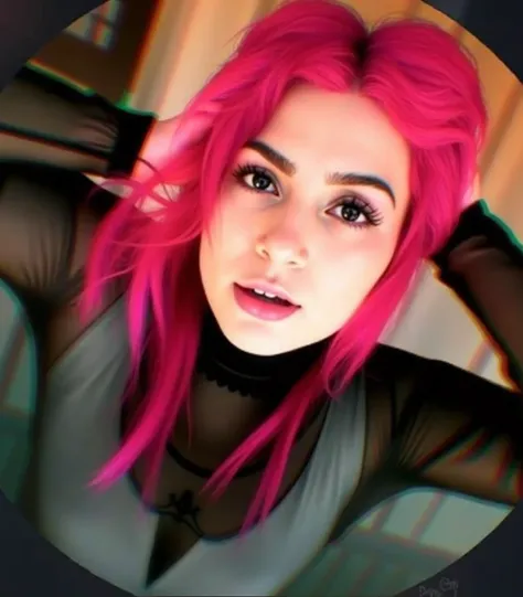  pink hair and black eyes