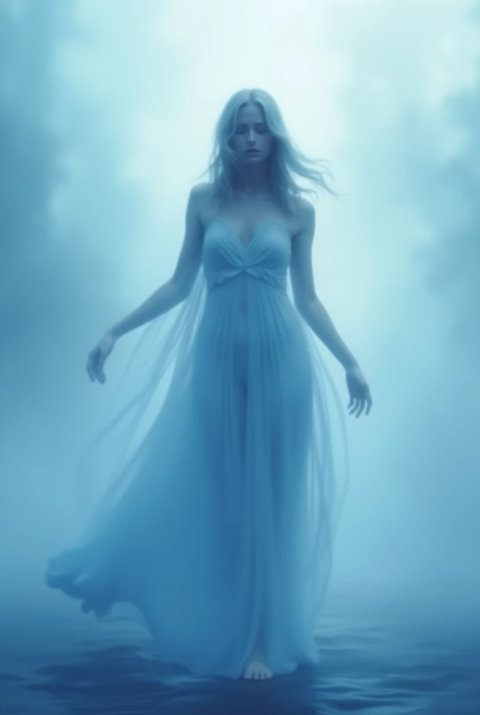  Create a background with a female figure, in blue tones, blurred 