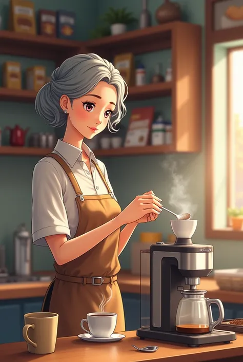 A very pretty older sister who makes coffee next to an opportunity to make coffee at a convenience store