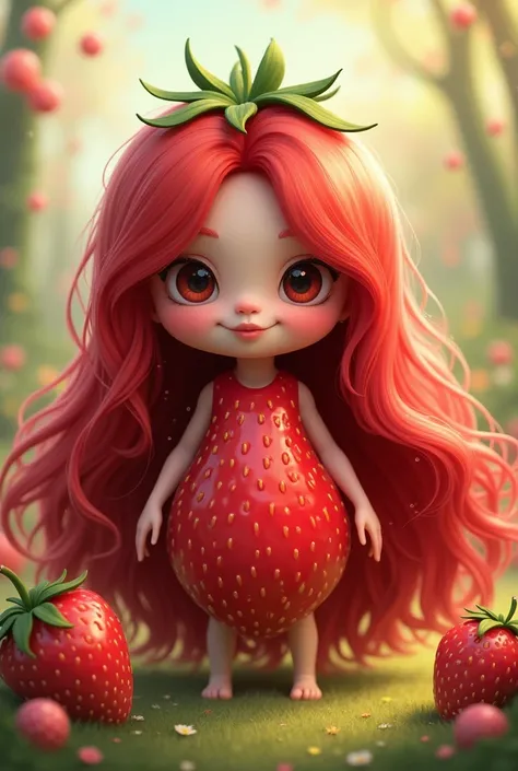 strawberry character in the style of that long hair