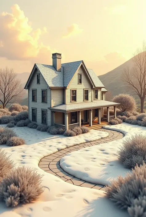 Create a 3D ,  graphic similar to a handmade drawing on a 3D house plan.