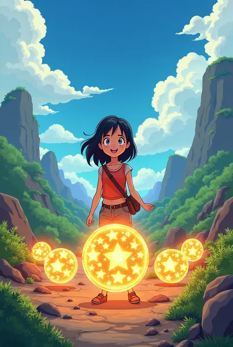 Young woman made a cartoon finding the Dragon Spheres from Dragon Boll Z, Let the 7 spheres be seen 