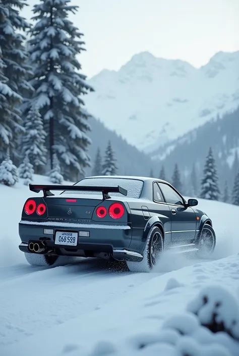 Nissan r34 skyline in snow wide 