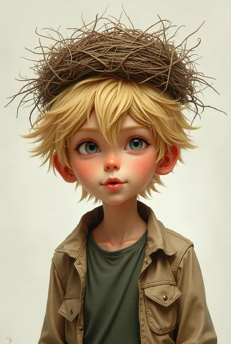 A blond boy with an undefined jaw as he breathes out of his mouth Hair like a birds nest  looks unkempt