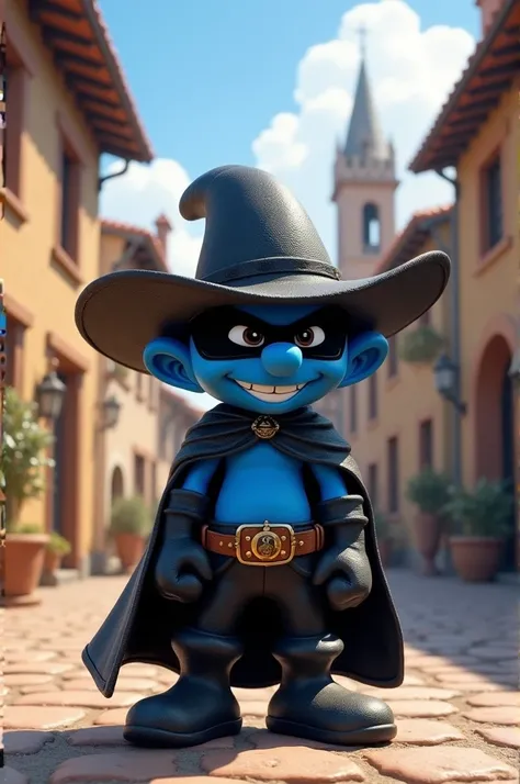 A Smurf dressed up as Zorro