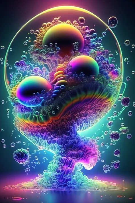  Light is emerging from colors in a psychedelic dream, shimmering glass morphing out of colors, tripped out vibrant colors, perfectly formed beautiful reflective bubbles, attention to detail on the bubbles and spheres, beautiful psychedelic digital art, pi...